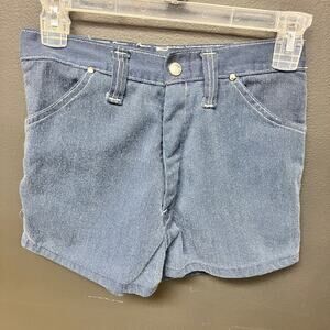 vintage 1970's kid's 14 dark blue denim look Girl's shorts no stretch high waist